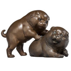 Japenese Bronze Group of Puppies