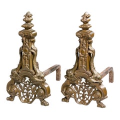 Large Pair of Cast Iron Andirons