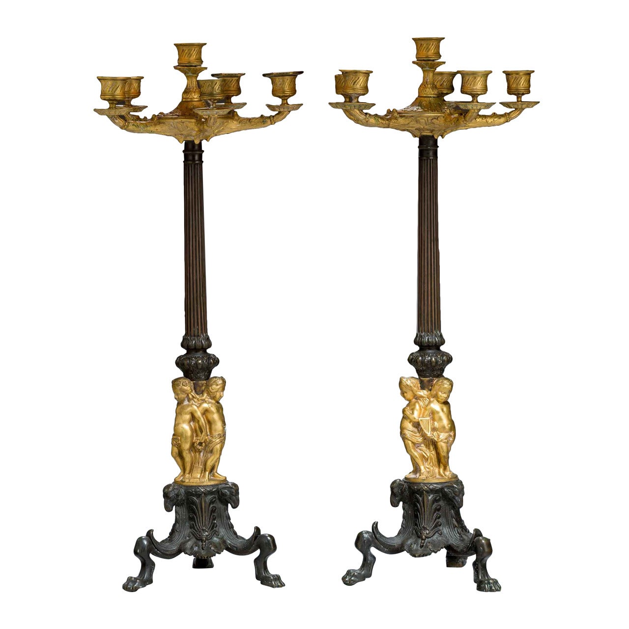 Pair of 19th Century, Six-Arm Candelabras For Sale