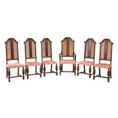 Set of Five Side and One Armchair Oak and Mahogany High Back Chairs