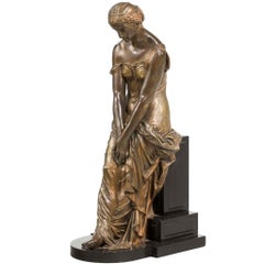 19th Century Seated Maiden on a Stepped Black Marble Base