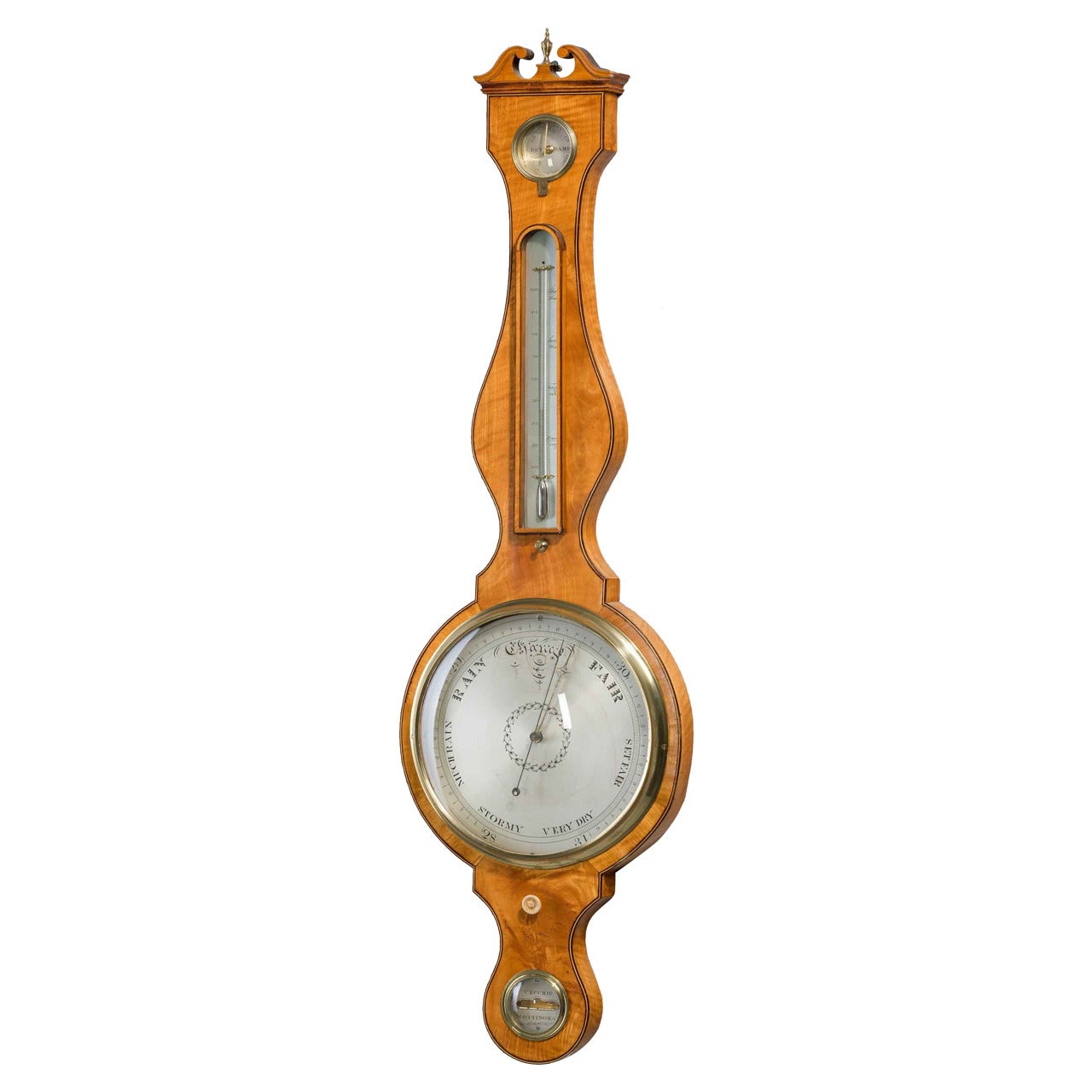 George III Period 10 ins Satinwood Wheel Barometer by Vecchio