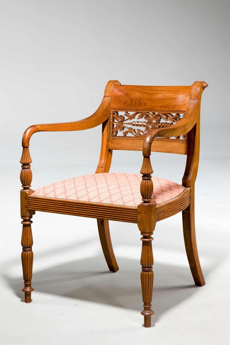 Indian Set of Four Regency Period Elbow Chairs For Sale