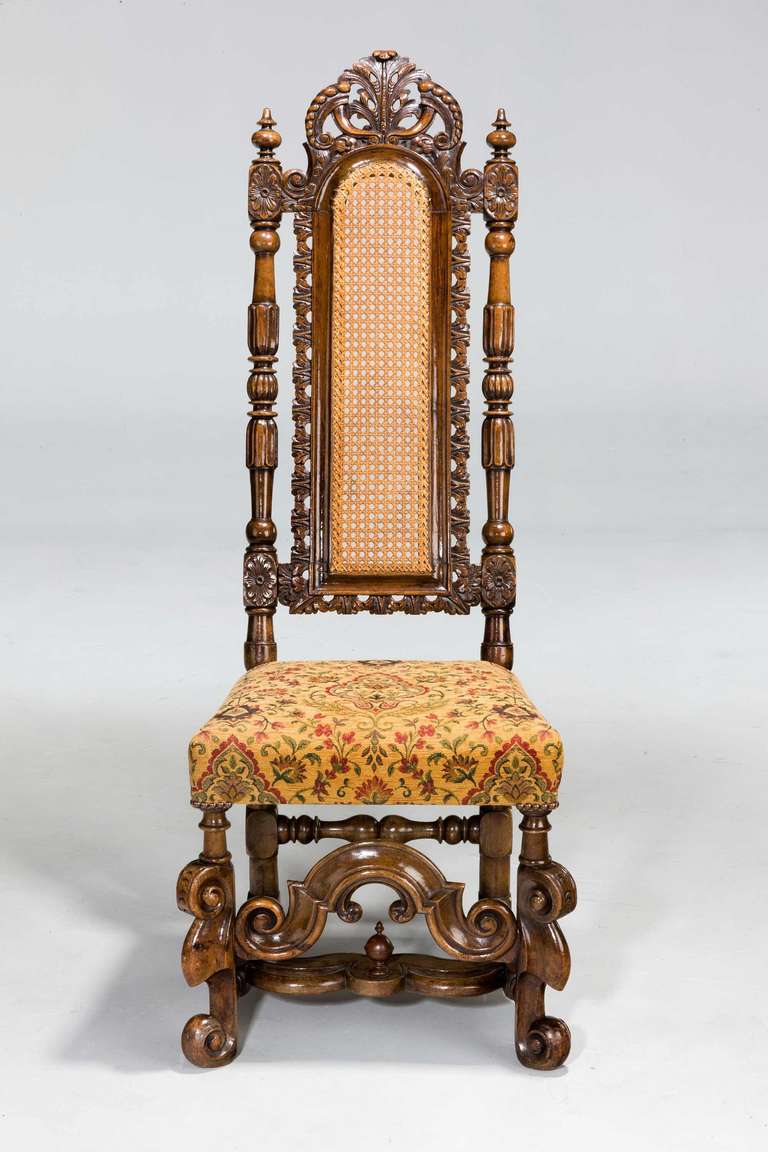 A fine pair of James II period stained beech single chairs in excellent overall condition.

RR.