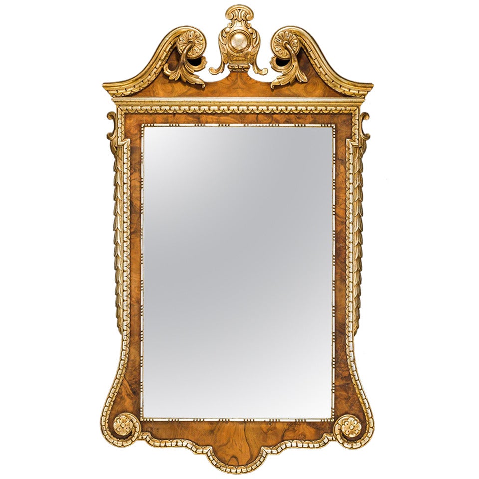 George II Style Walnut and Silvered Mirror