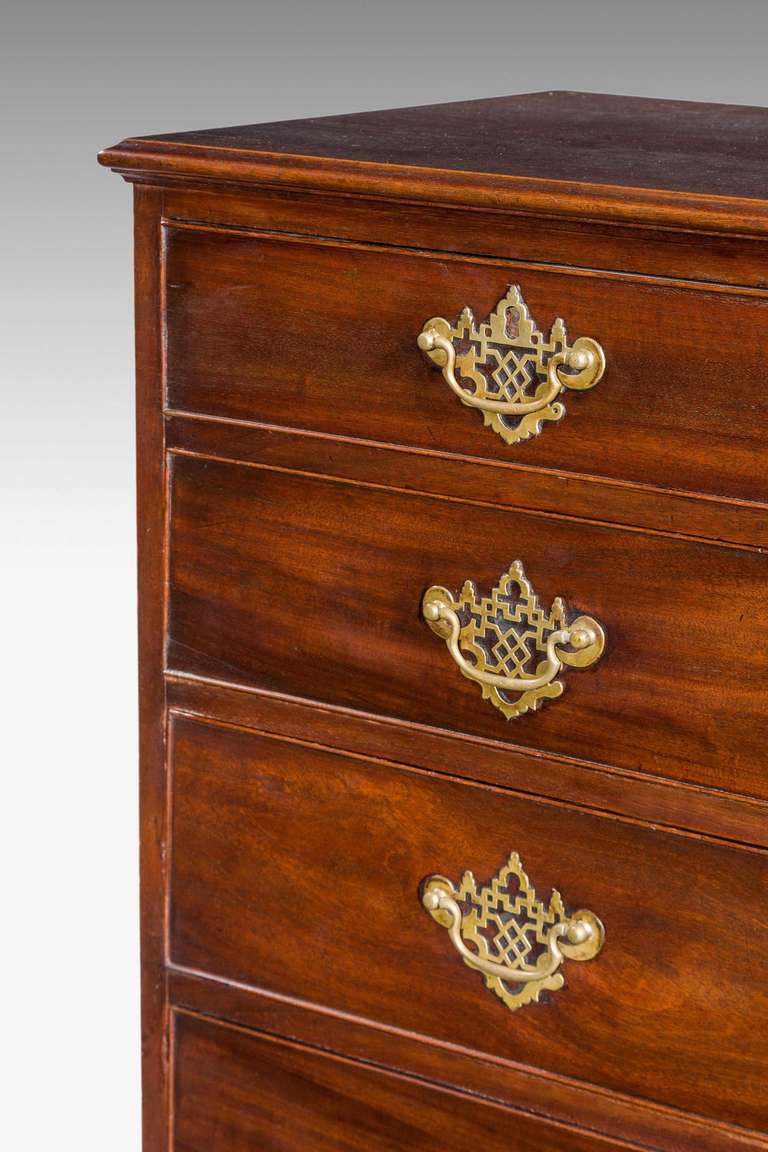 George III period high chest of drawers with seven drawers, the bracket feet strongly shaped, the timbers well figured, the handles possibly replaced.