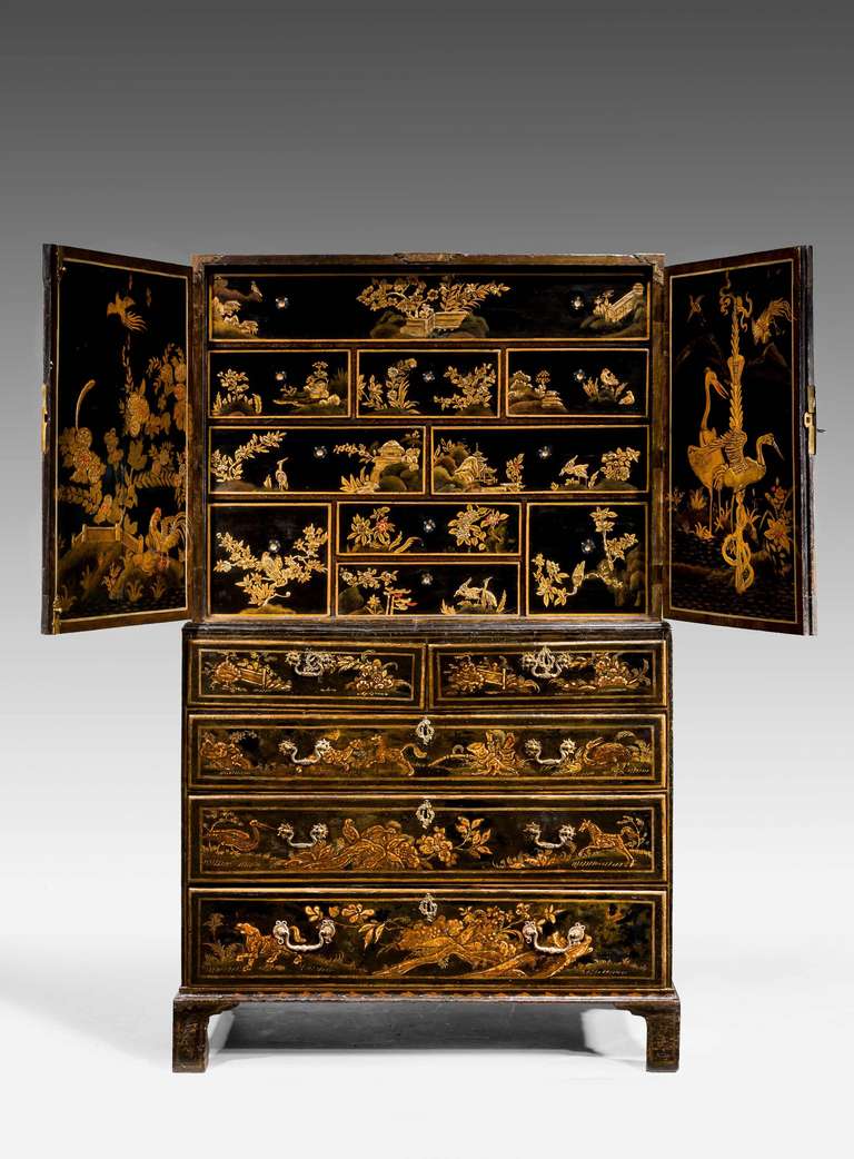British Charles II Period Lacquered Cabinet On Chest