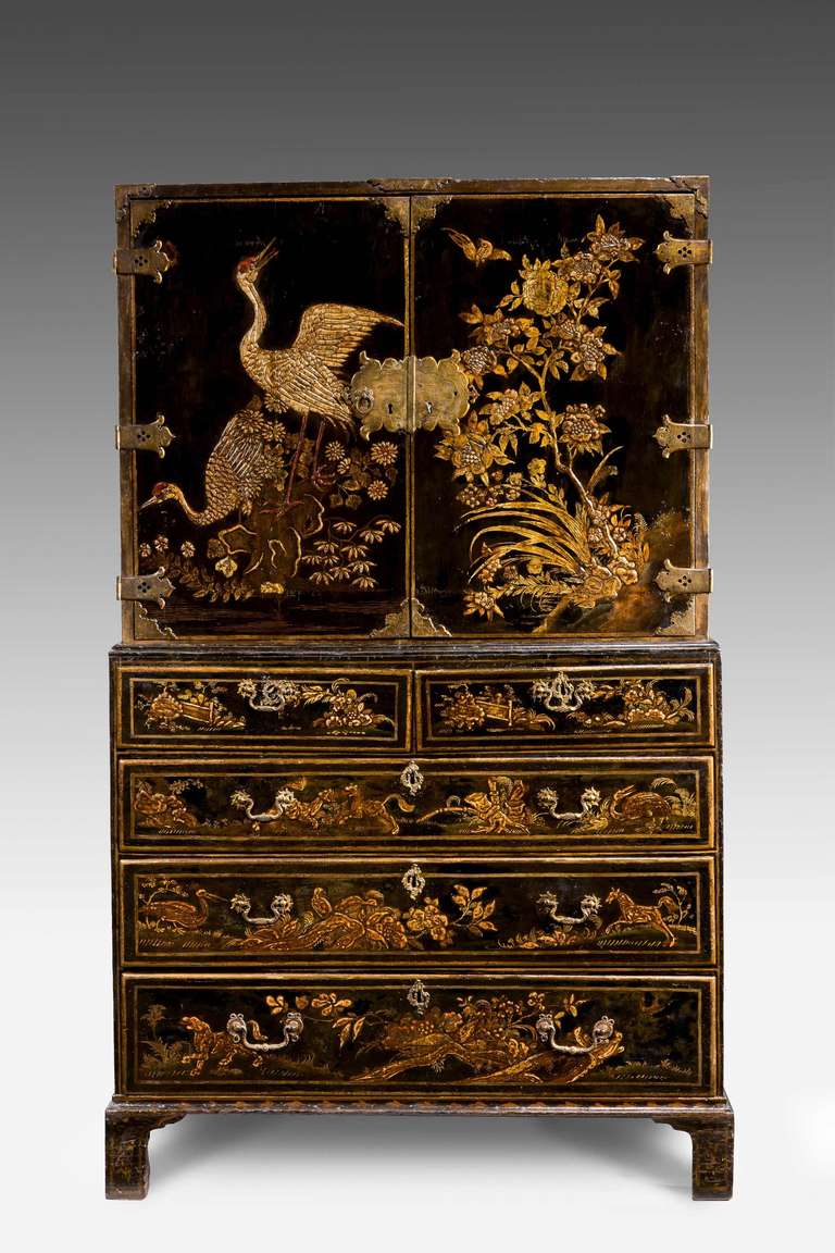 Charles II Period Lacquered Cabinet On Chest 3