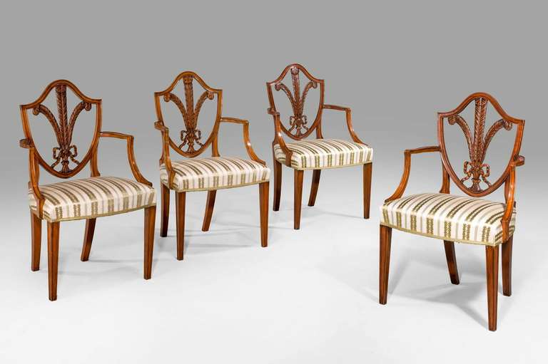 British Set of 12 George III Period Satinwood Elbow Chairs by Gillows For Sale