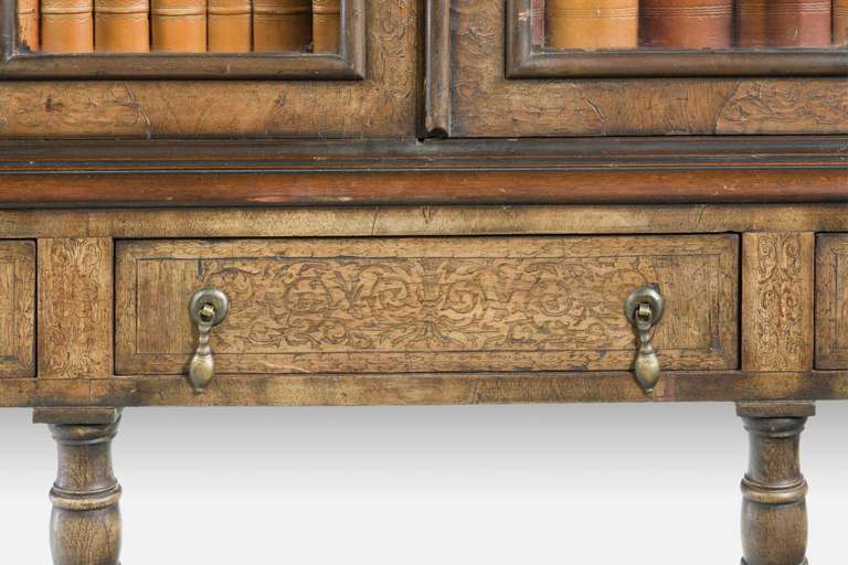 William and Mary Style Marquetry Cabinet Bookcase 2