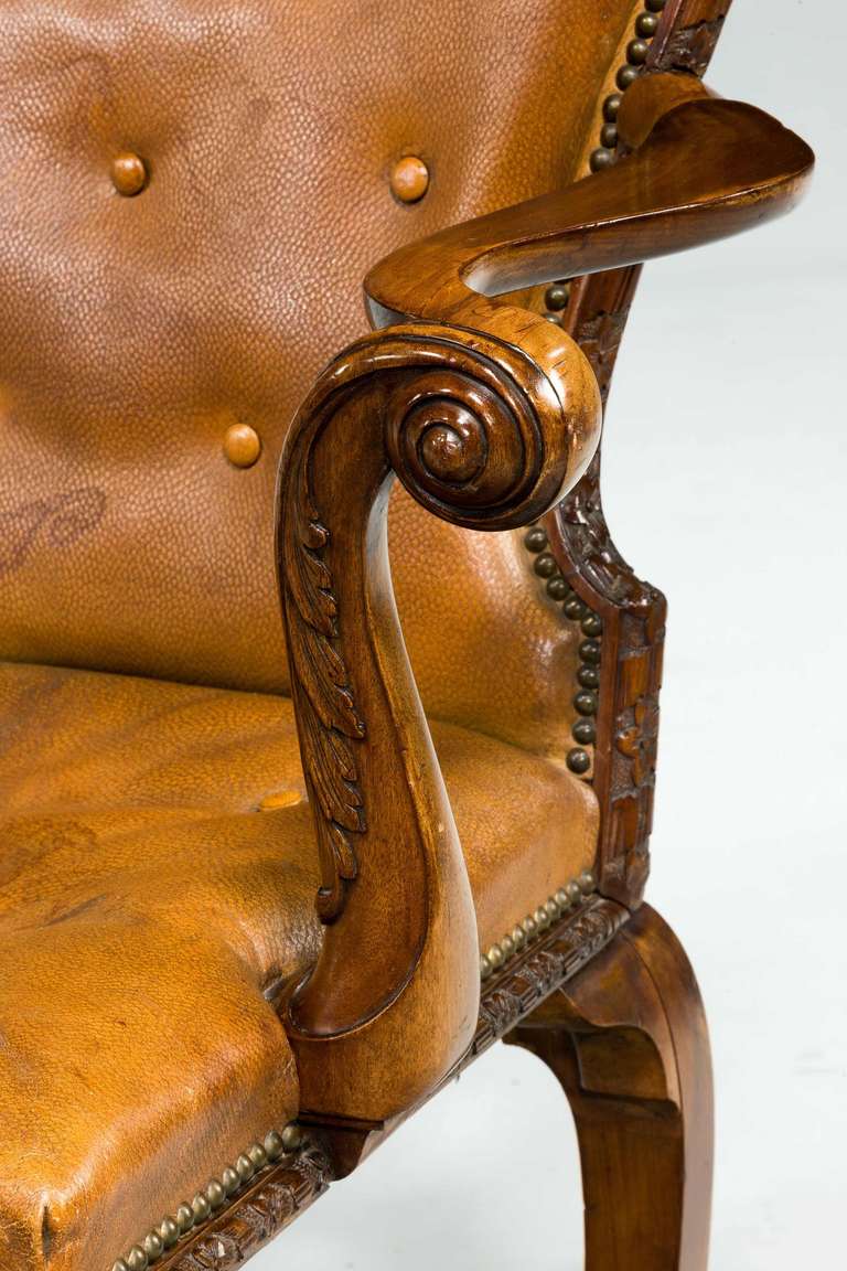 20th Century Pair of George II Design Open Armchairs