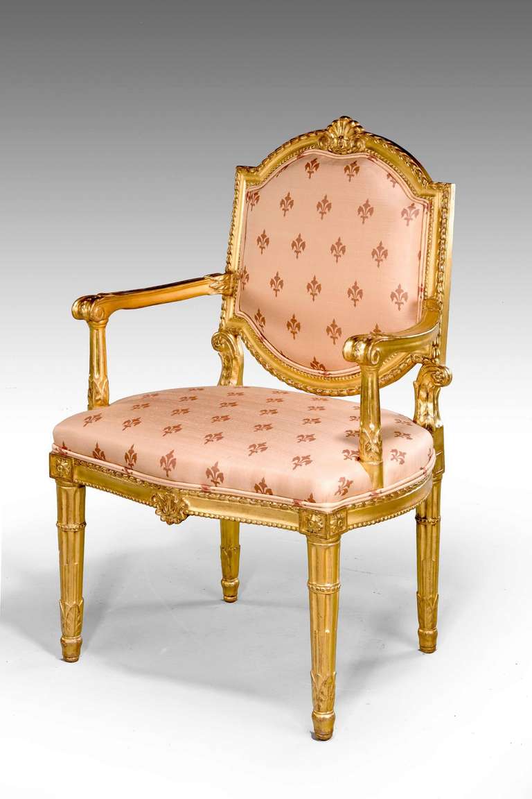 Gilt Pair of Italian 19th Century Elbow Chairs