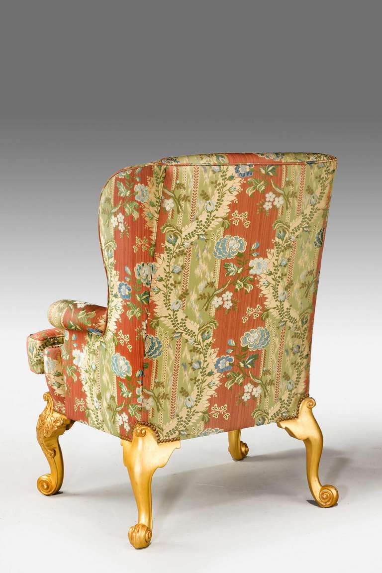 Finely Carved 19th Century Giltwood Wing Chair 1