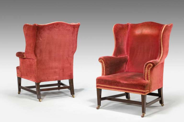 British Pair of Chippendale Design Wing Chairs