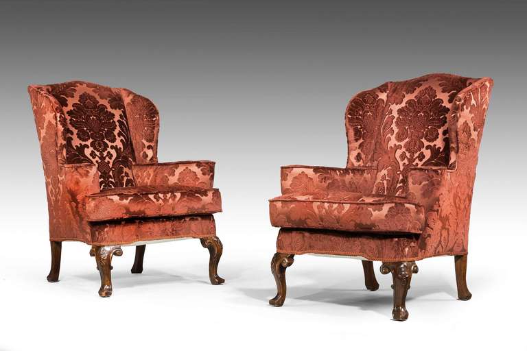 British Pair of 19th Century Upholstered Wing Chairs