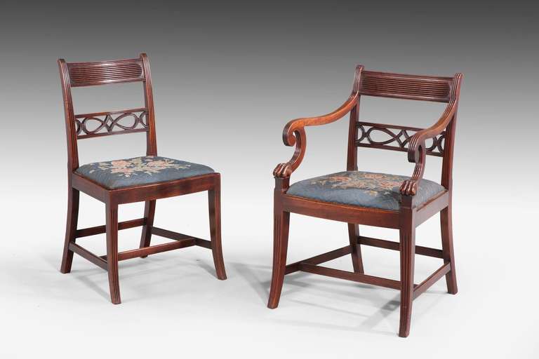 British  Eight George III period Dining Chairs with Pierced Splats