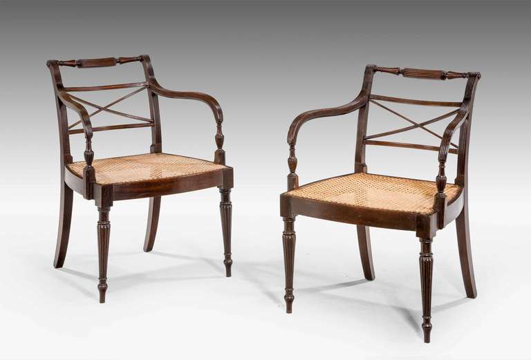 British Set of Six George III Period Mahogany Elbow Chairs