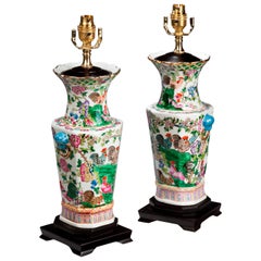 Pair of 20th century Well Painted, Octagonal Shaped Canton Lamps