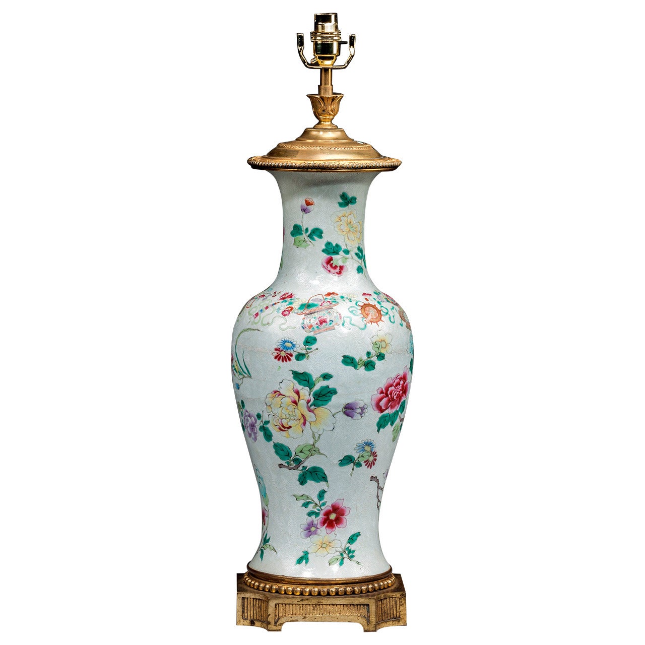 Late 19th century Canton Porcelain Sgraffito Lamp