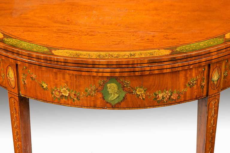 British George III Period Demilune Satinwood Card Table For Sale