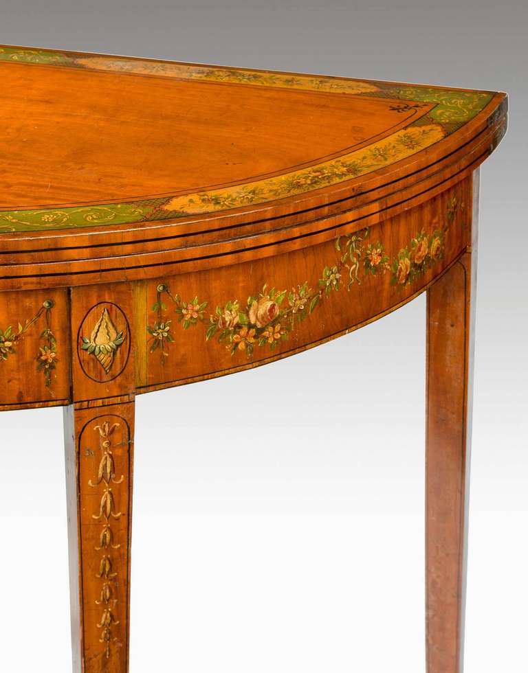 George III Period Demilune Satinwood Card Table In Good Condition For Sale In Peterborough, Northamptonshire