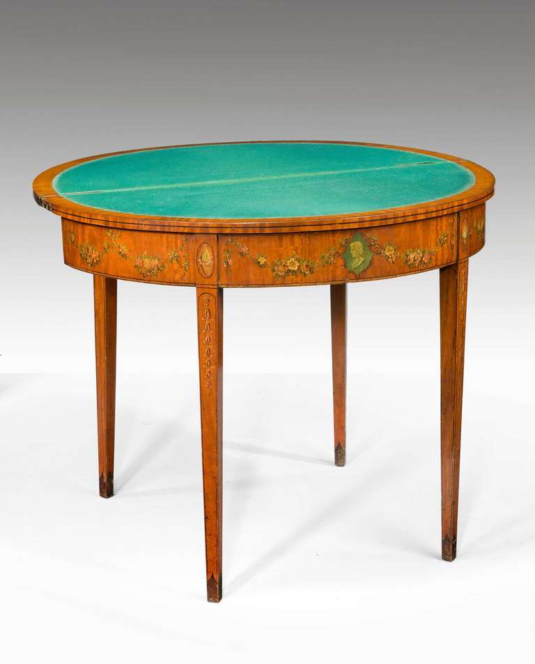 18th Century and Earlier George III Period Demilune Satinwood Card Table For Sale