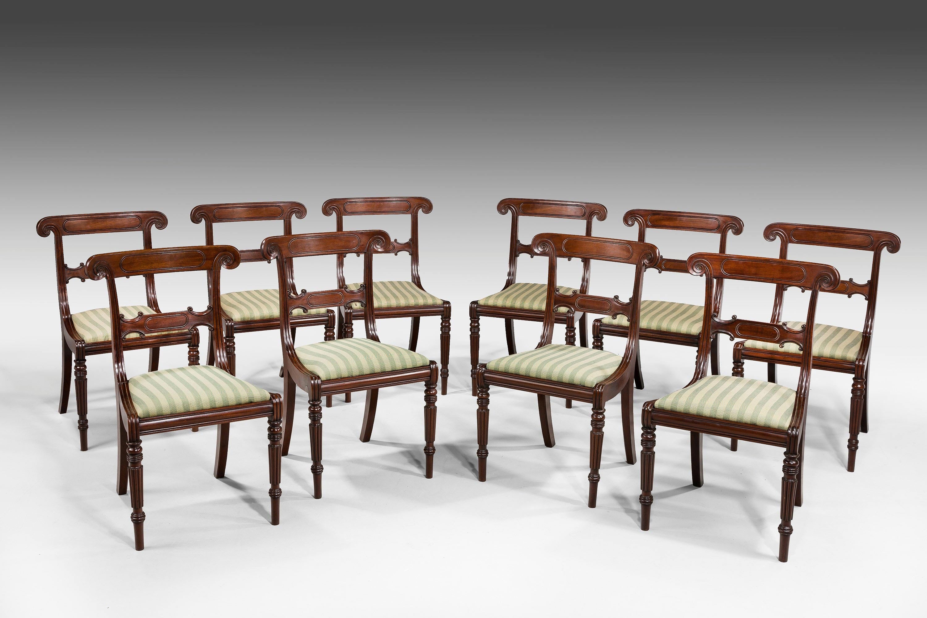 A Set of Ten ( Six +Four ) Regency Period Mahogany Framed Chairs