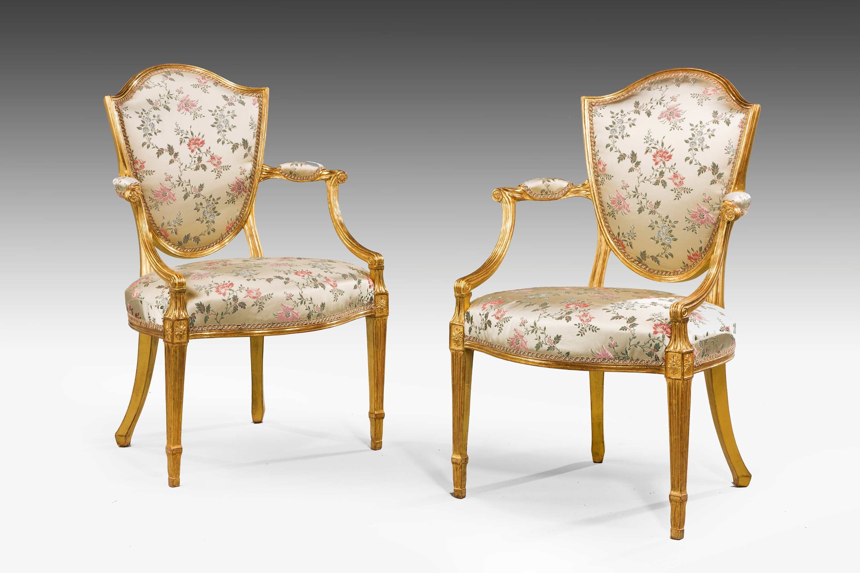 Pair of George III Period Giltwood Elbow Chairs