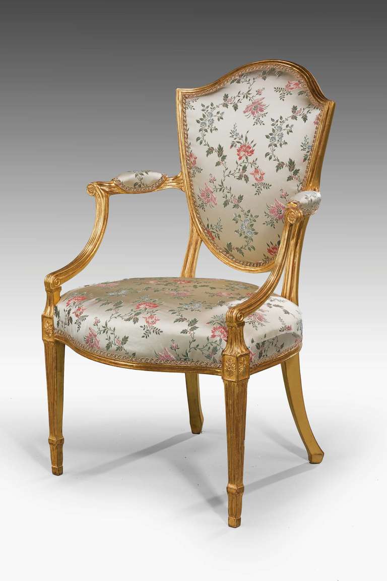 British Pair of George III Period Giltwood Elbow Chairs
