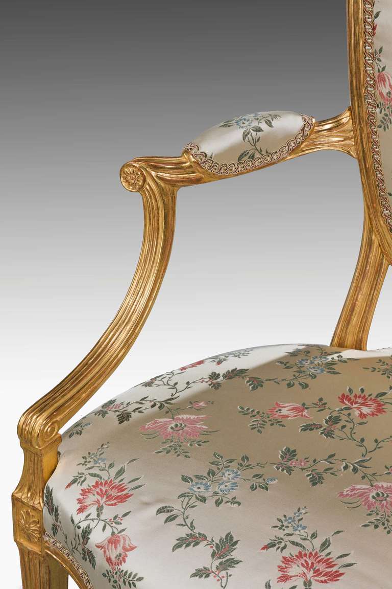 Pair of George III Period Giltwood Elbow Chairs In Good Condition In Peterborough, Northamptonshire