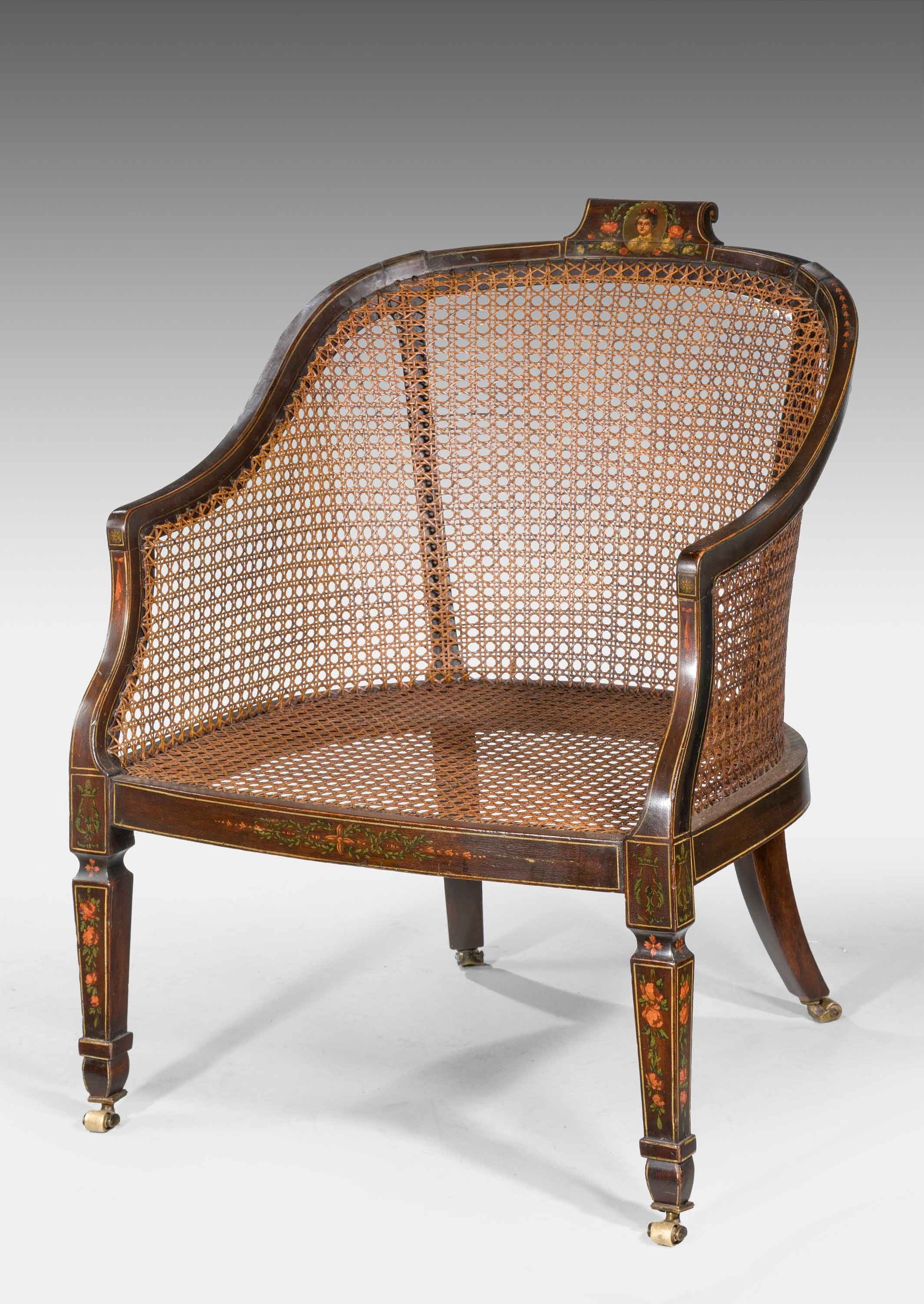 ebonisierter und bemalter Bergere-Stuhl aus dem 19