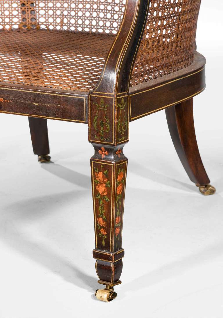 ebonisierter und bemalter Bergere-Stuhl aus dem 19 1