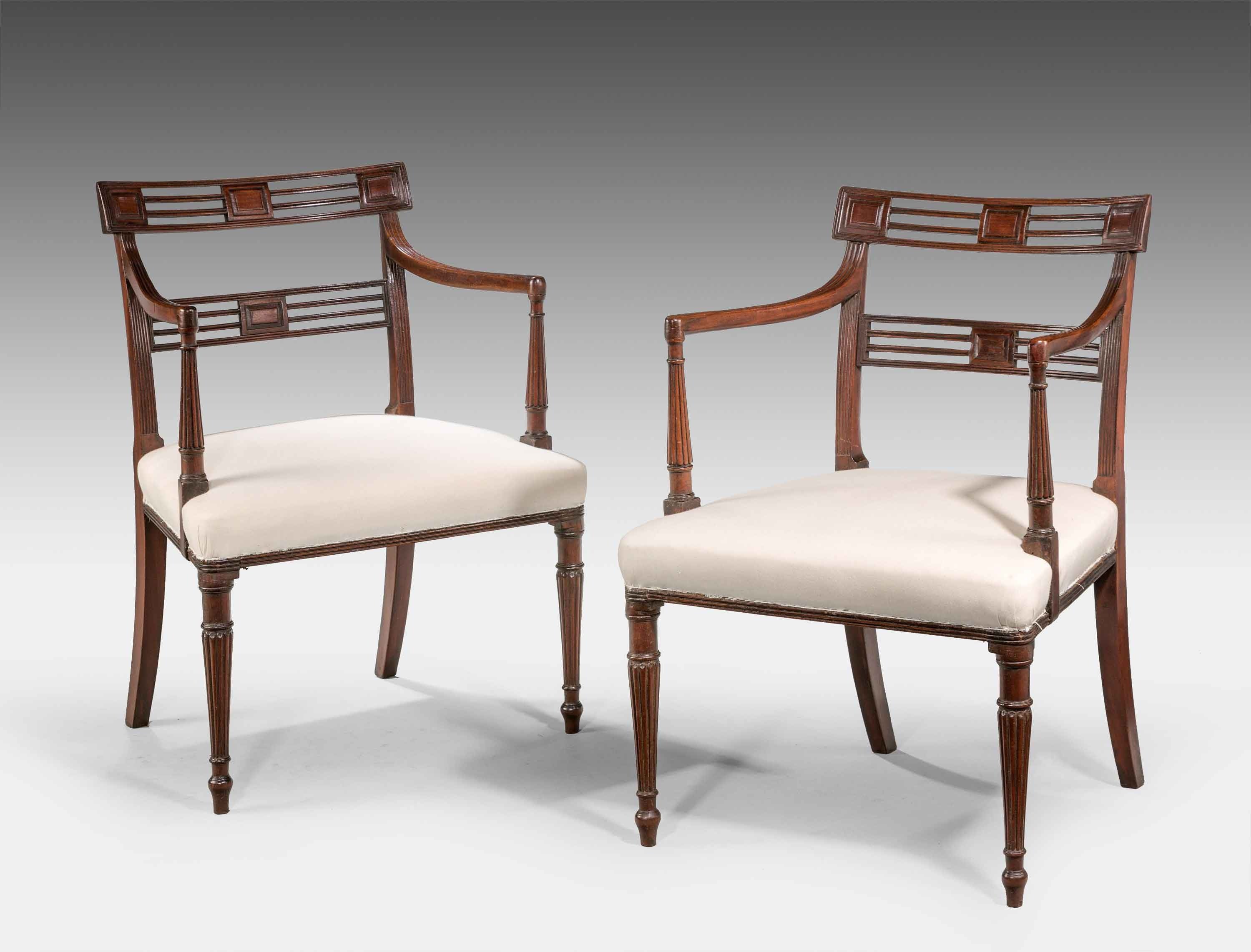 Pair of George III Period Mahogany Elbow Chairs