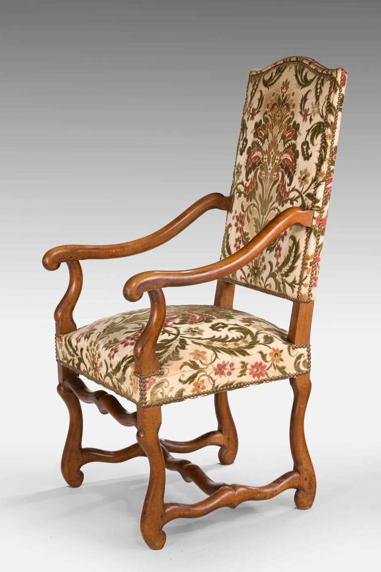 British Pair of Beechwood 17th Century Design Armchairs