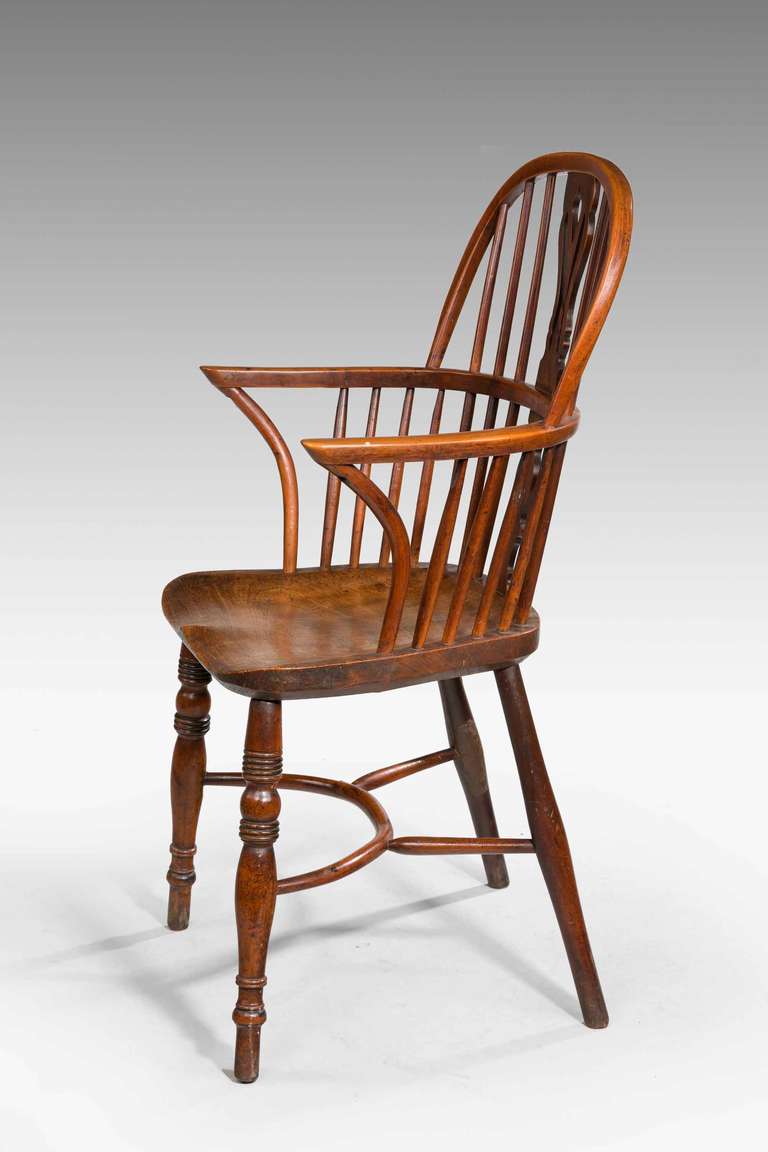 British Early 19th Century Yew Tree Windsor Chair by John Amos