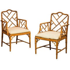 Pair of Late 19th Century Faux Bamboo Armchairs