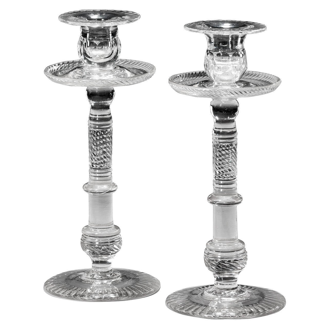 Pair of Glass Candlesticks For Sale at 1stdibs