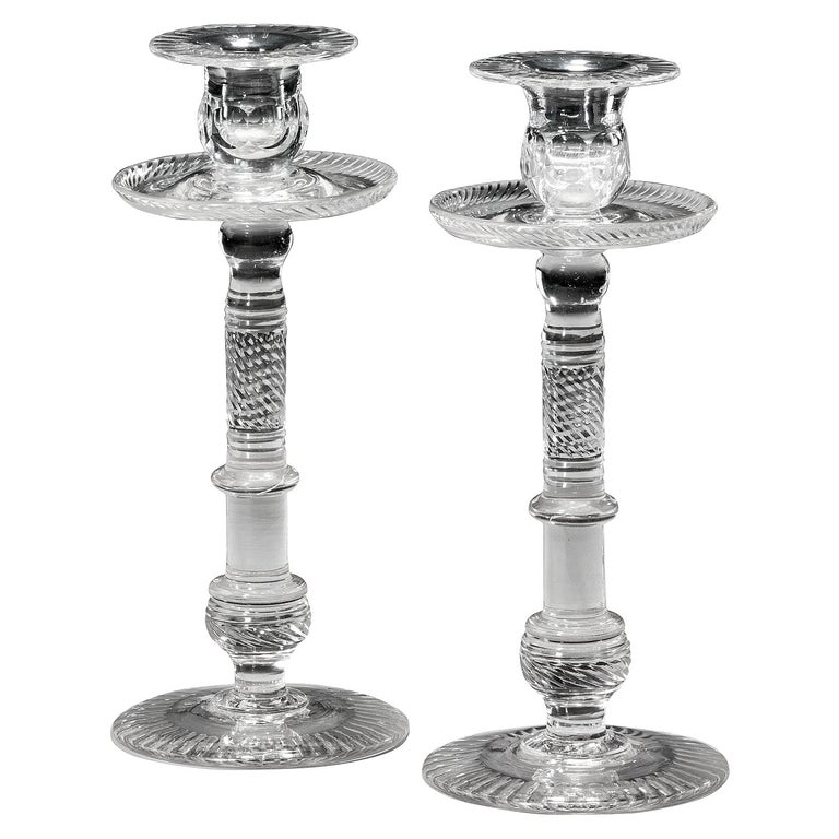 Pair of Glass Candlesticks For Sale at 1stDibs