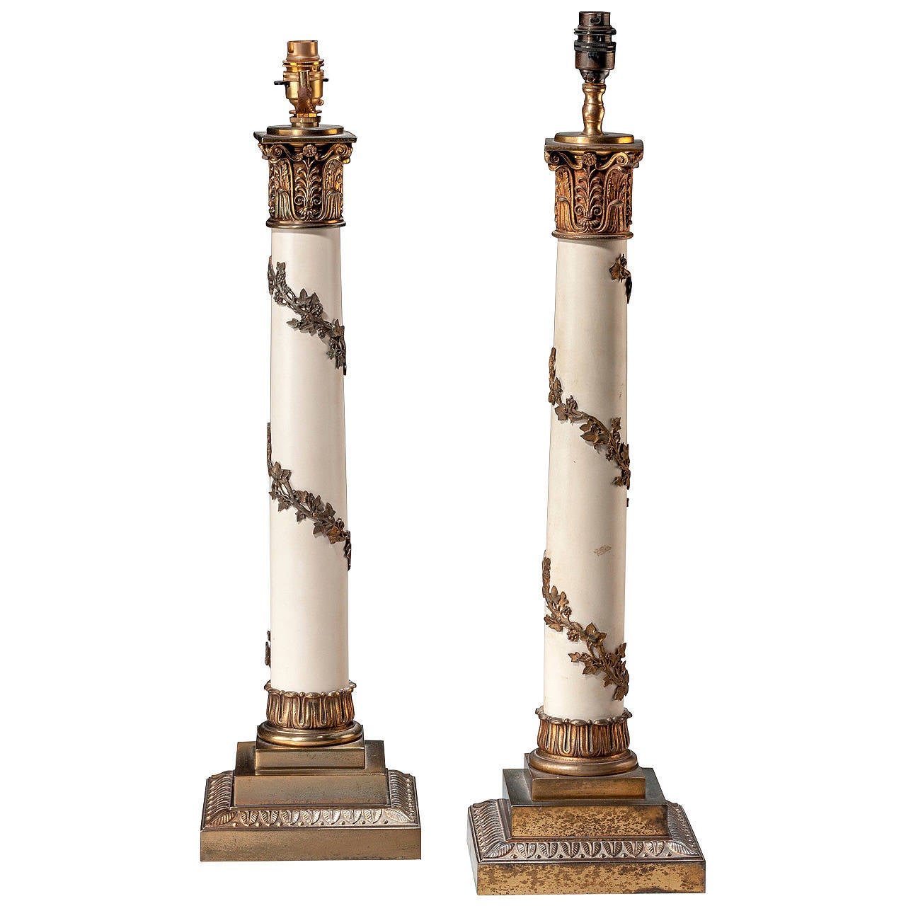 Pair of early 20th century Gilt Bronze Column Lamps