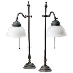 Pair of Patinated Bronze Desk Lamps
