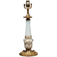 Late 19th century French Opaline Glass Column Lamp