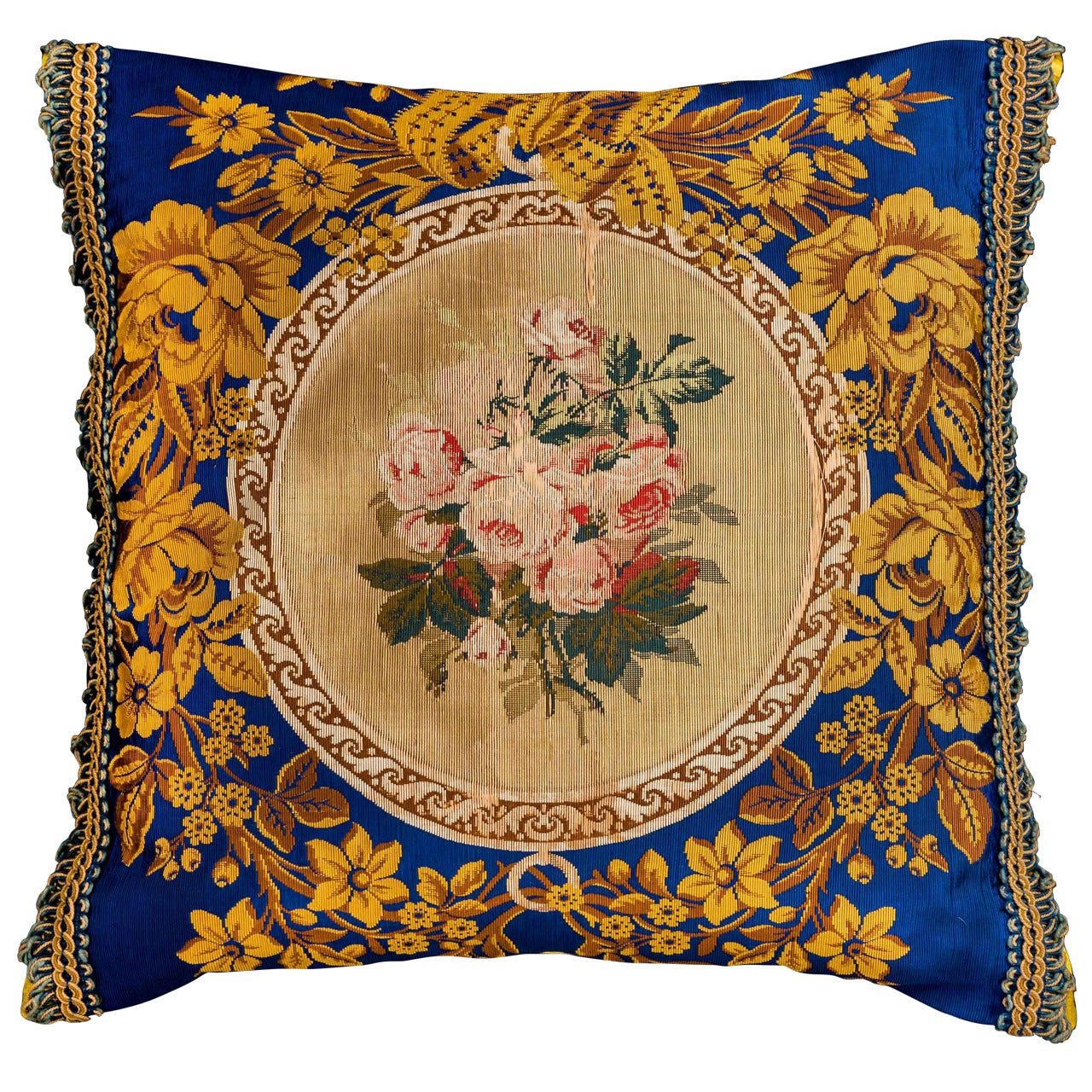 Cushion: Mid-19th Century, Silk. Machine Embroidered  For Sale