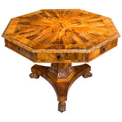 Used Olive Wood Octagonal Late Regency Period Drum Table