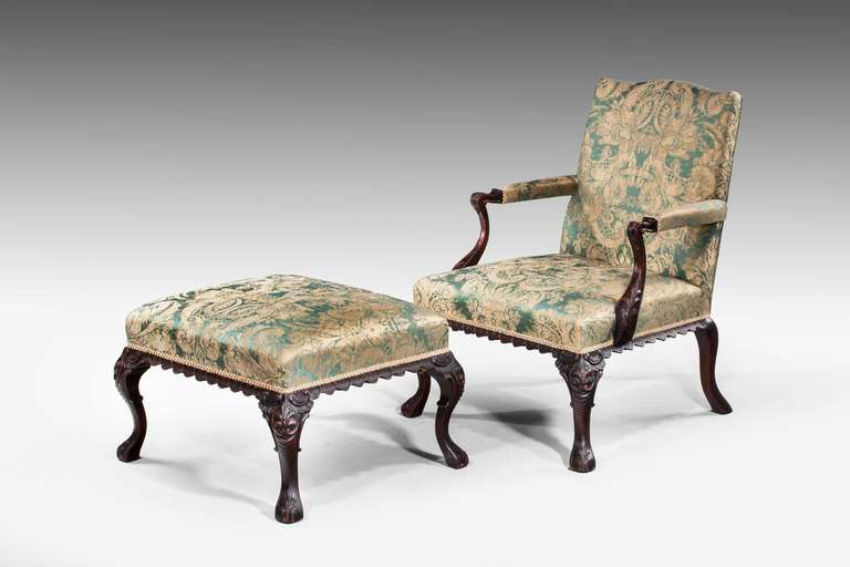 British 19th Century Gainsborough Armchair and Stool