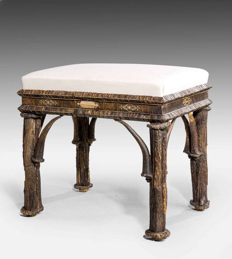 Rare North European early 19th century horn stool with cameo carved sections.

Horn furniture is a name given to furniture made from the horns and antlers of animals such as cattle (usually long horned ones), antelope, moose and elk. It was