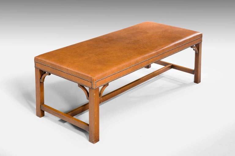Late 20th Century Mahogany Stool or Low Table in rich tan grained leather.