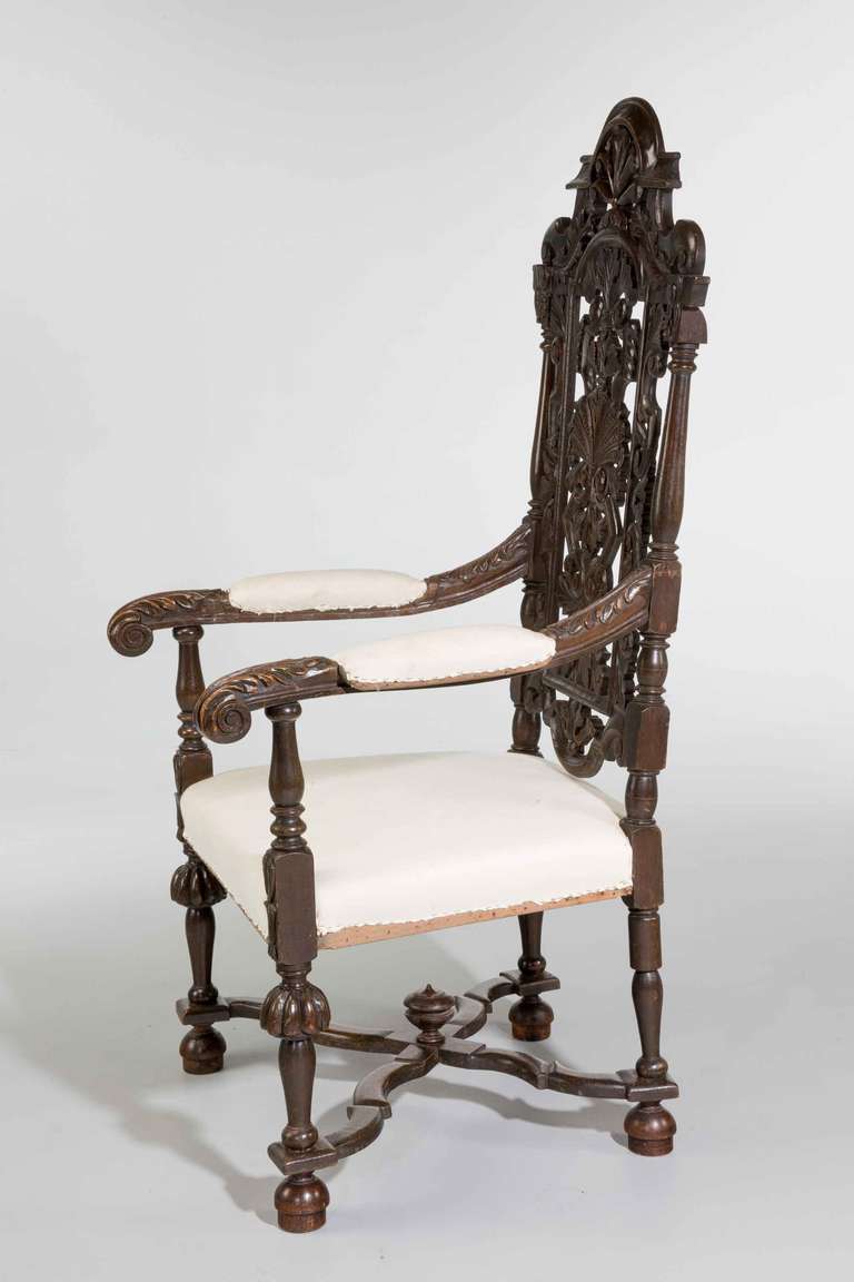 Set of Four 19th Century Carved Oak Armchairs 1