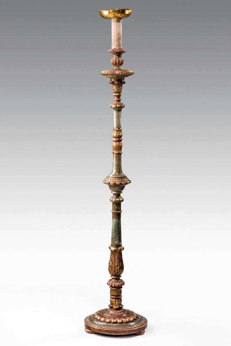 Late 19th century Italian candlestick standard lamp with parcel-gilt decoration.

