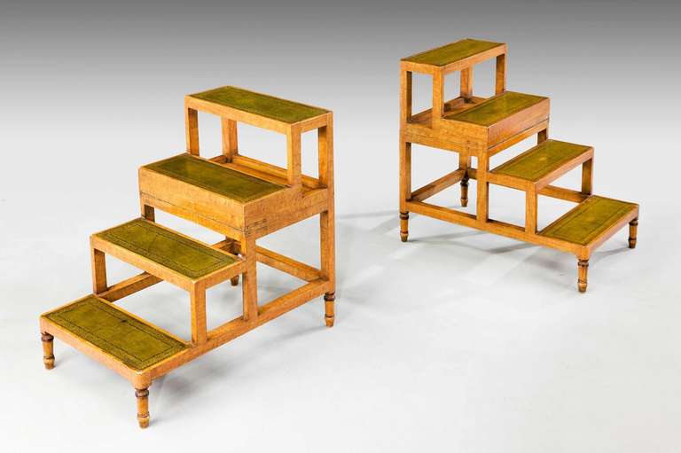 British Pair of Satin Beech Library Steps