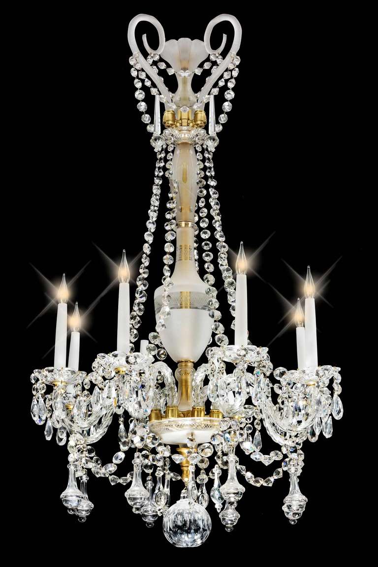 British Mid-19th Century Cut and Etched Glass Chandelier